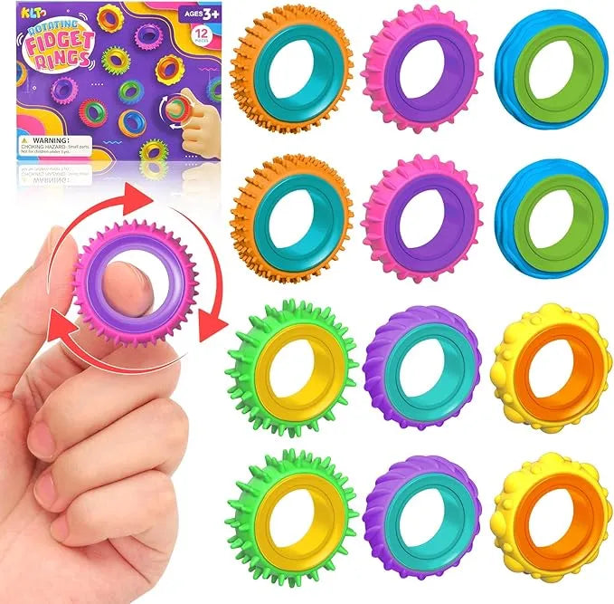 KLT Fidget Toys Sensory Rings for Kids: 12 Pack Finger Spinner Rings ...